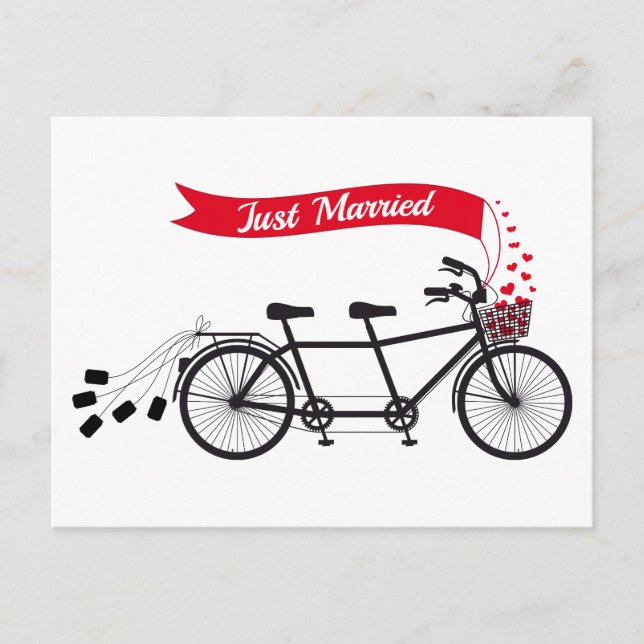 Postal De Anuncios Recién casados, bicicleta tándem de boda (Anverso)