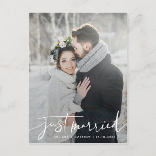 Postal De Anuncios Recién Casados Boda Moderna con Letra a Mano