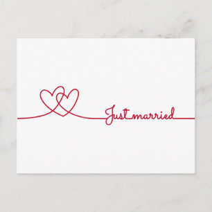 Postal De Anuncios Recién casados, dos corazones rojos alineando el a