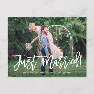 Postal De Anuncios Recién Casados Foto de Boda Letra a Mano
