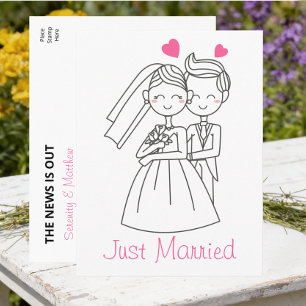 Postal De Anuncios Recién Casados Monos Novia Novio Boda Dulces Dibuj