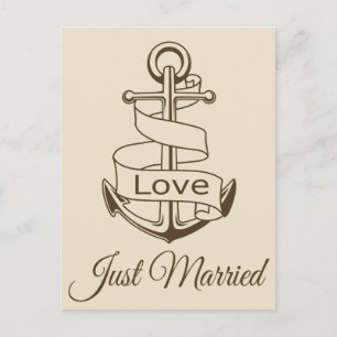 Postal De Anuncios Recién Casados Navales Ancla Marrón Boda