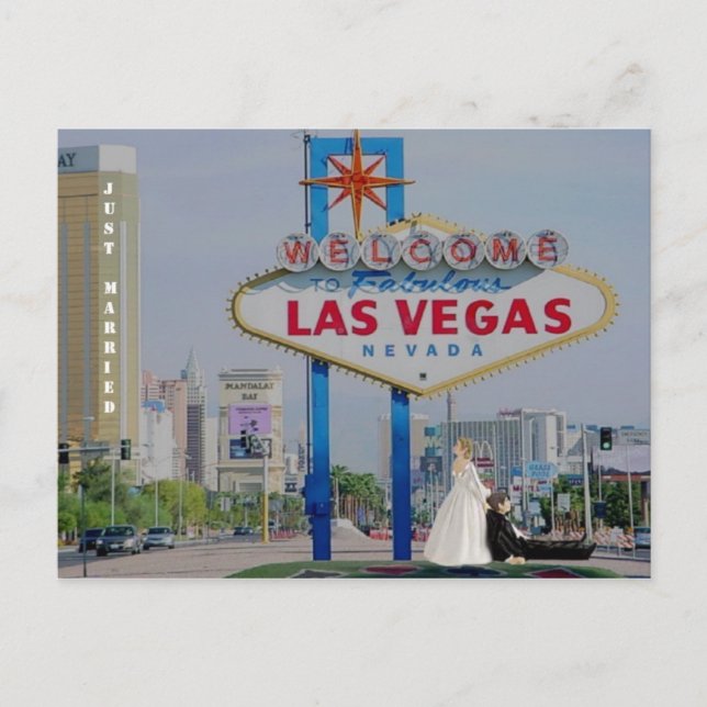 Postal De Anuncios RECIÉN CASADOS Novia arrastra Novio Las Vegas Tarj (Anverso)