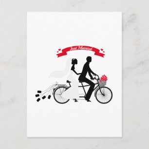 Postal De Anuncios recién casados novia y novio en bicicleta tándem