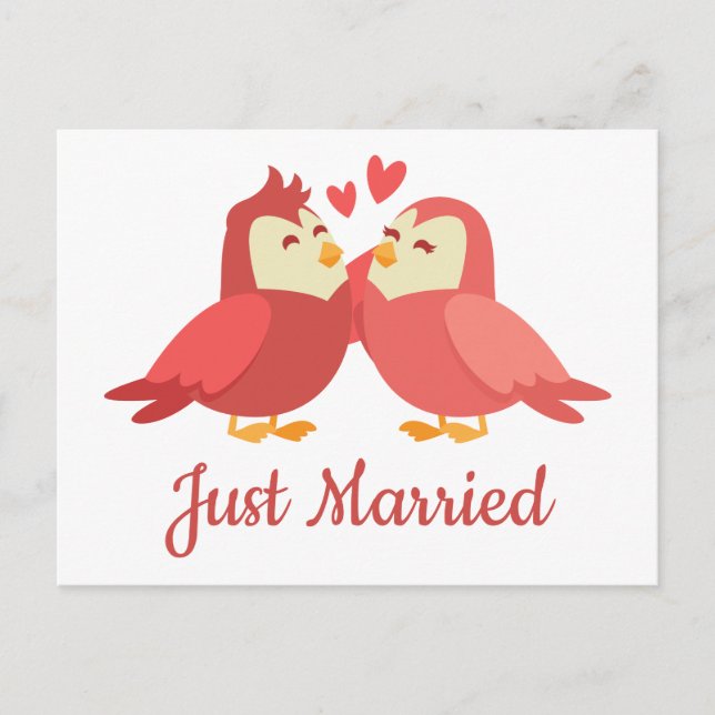 Postal De Anuncios Recién Casados Pajaritos de Amor Bodas Burgundy Ro (Anverso)