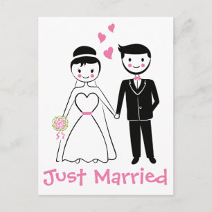 Postal De Anuncios Recién Casados Rosa Negro Novia Novio Boda