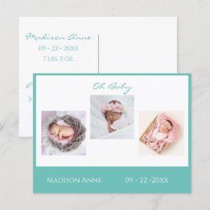Postal De Anuncios Recién Nacido Foto Verde Género Neutral Bebé