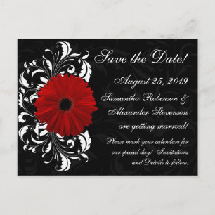 Postal De Anuncios Red+Black+White Gerbera Daisy Save the Date