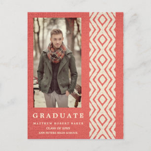 Postal De Anuncios Red Boho Tribal Textile Texture Photo Graduation