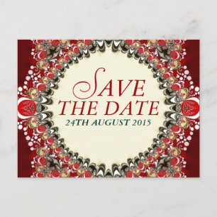 Postal De Anuncios Red Exotic Batik Lace Save the Date Postcard