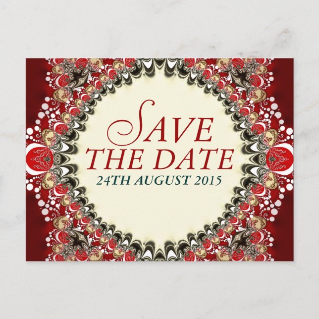 Postal De Anuncios Red Exotic Batik Lace Save the Date Postcard (Anverso)