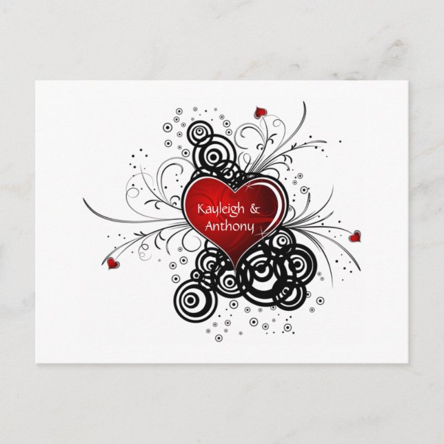 Postal De Anuncios Red Heart Black Swirls Ahorra La Fecha (Anverso)