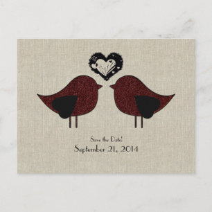 Postal De Anuncios Red Love Birds Linen Look Save the Date
