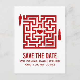 Postal De Anuncios Red Love Maze Save the Date Postcard