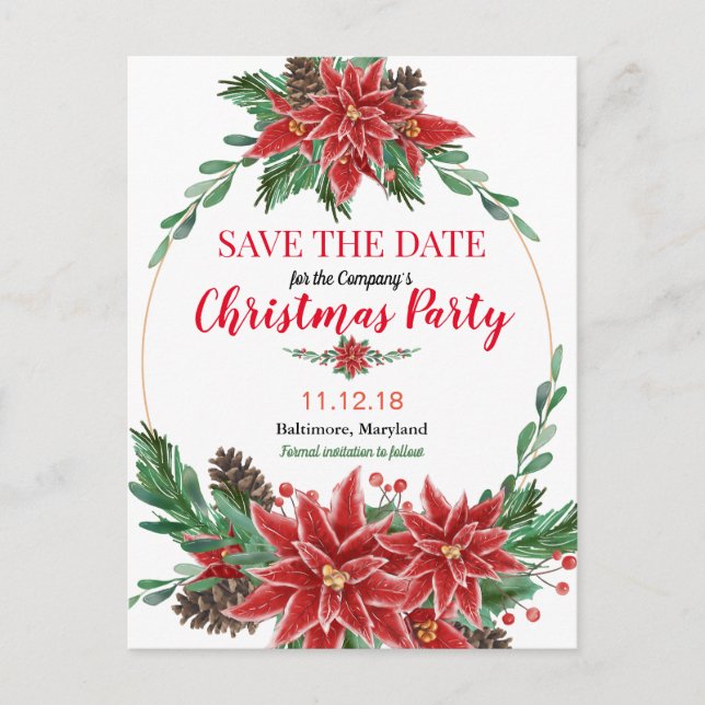 Postal De Anuncios Red Poinsettia Save the Date Navidades Fiesta (Anverso)