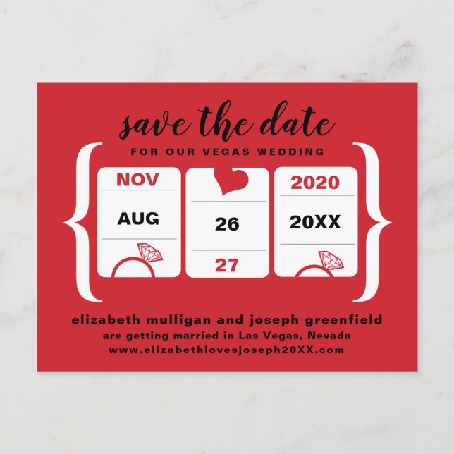 Postal De Anuncios Red Slot Machine Save the Date Boda (Anverso)
