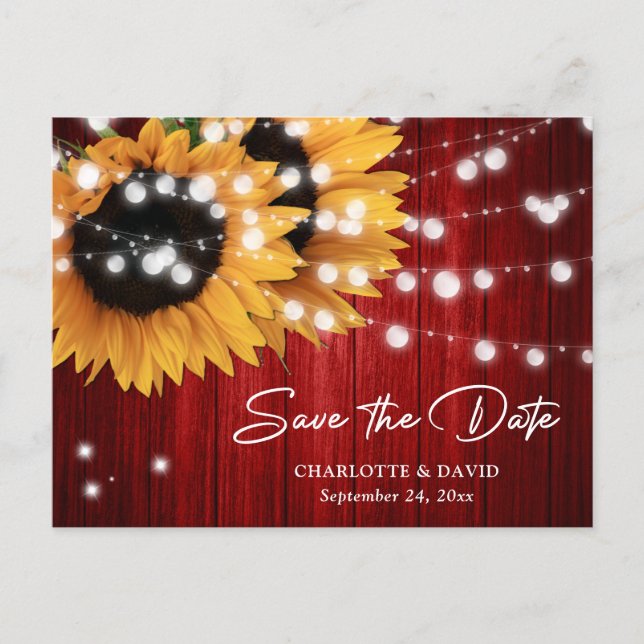 Postal De Anuncios Red Sunflower Wedding Save The Date Postcard (Anverso)