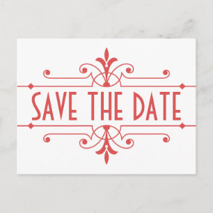Postal De Anuncios Red v2 Fancy Ornamental Save the Date Postcard