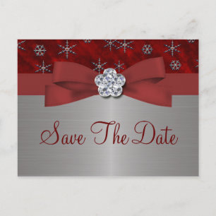 Postal De Anuncios Red Velour & Silver Snowflakes Save The Date