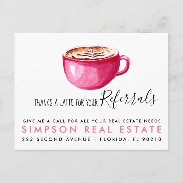 Postal De Anuncios referidos de real estate Latte (Anverso)