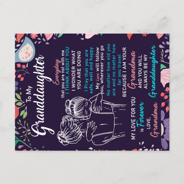 Postal De Anuncios Regalo a mi nieta de parte de la abuela, Amante de (Anverso)