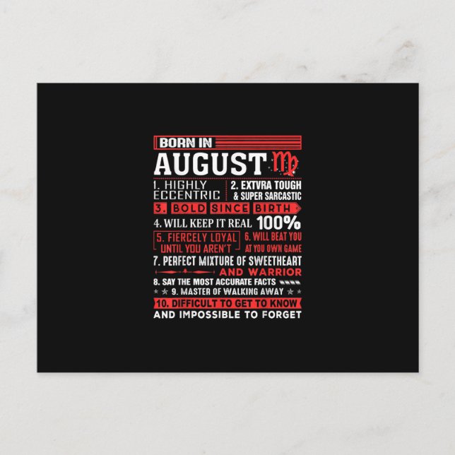Postal De Anuncios Regalos de cumpleaños de agosto - Nacidos en agost (Anverso)