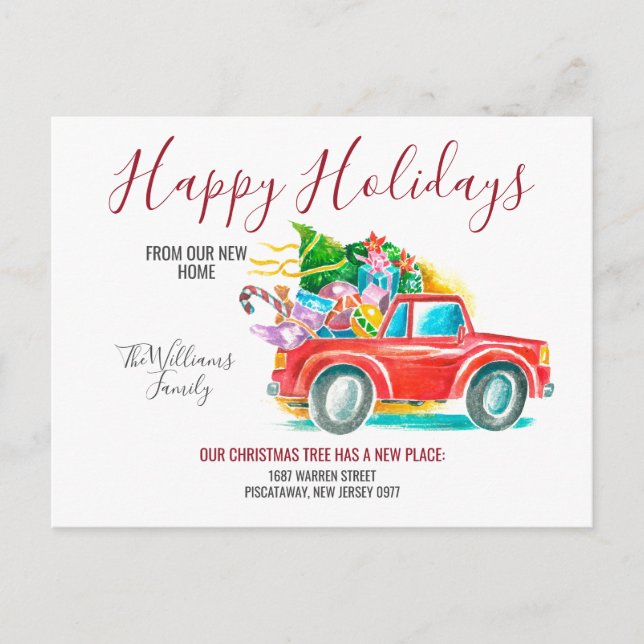 Postal De Anuncios Regalos de Navidad del Árbol de Camión Rojo Fiesta (Anverso)