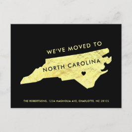 Postal De Anuncios Relieve metalizado dorado Carolina del Norte Mapa 