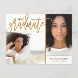 Postal De Anuncios Relieve metalizado dorado falso 2 Graduación de fo