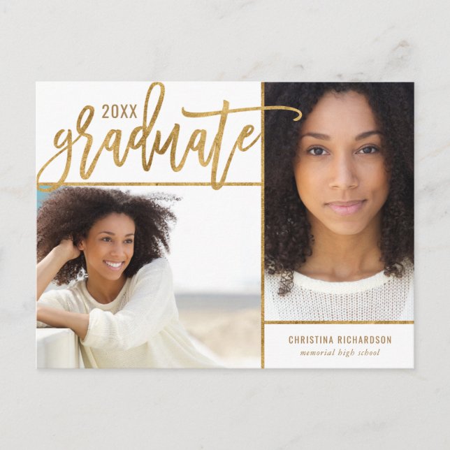 Postal De Anuncios Relieve metalizado dorado falso 2 Graduación de fo (Anverso)