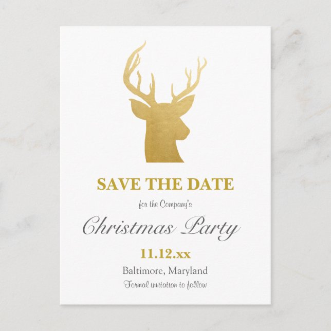 Postal De Anuncios Relieve metalizado dorado Faux Reindeer | Fiesta d (Anverso)