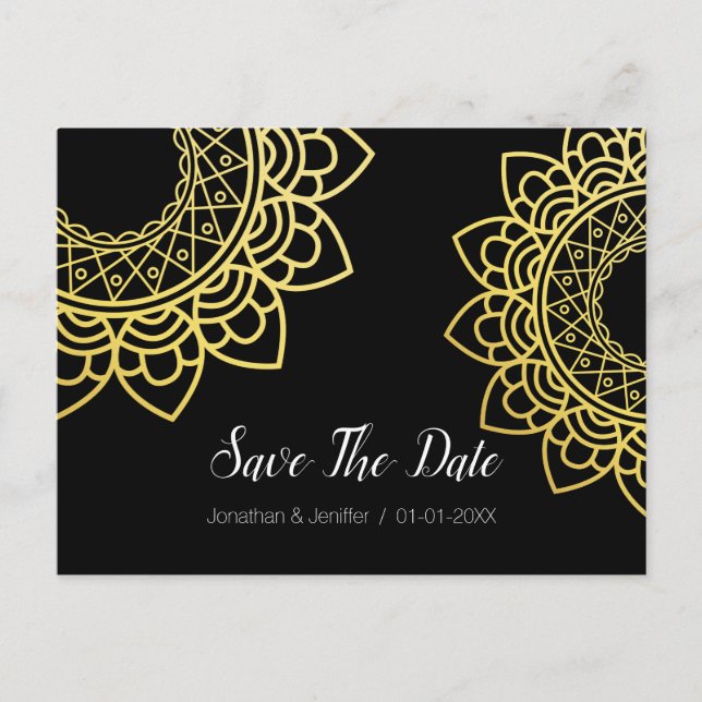 Postal De Anuncios Relieve metalizado dorado Flor Mandala Guardar la  (Anverso)