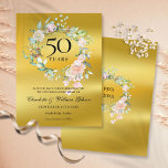 Postal De Anuncios Relieve metalizado dorado floral 50 años Salven la<br><div class="desc">Con una delicada acuarela rosas de vegetación floral sobre un fondo de Relieve metalizado dorado, esta moda botánica 50º aniversario de boda, salvo la tarjeta de fecha, puede ser personalizada con su información especial de aniversario dorado. El reverso presenta una guirnalda floral que enmarca tus fechas de aniversario en un...</div>