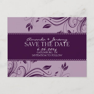 Postal De Anuncios Remolino Floral Morado Ahorre La Fecha