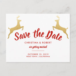 Postal De Anuncios Reno dorado | Navidad | Ahorre la fecha de la boda