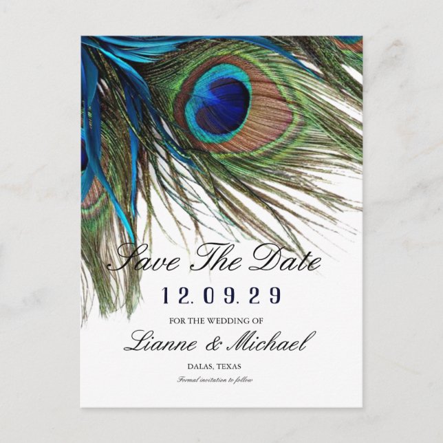 Postal De Anuncios Reserva de Boho de la pluma del pavo real de la (Anverso)