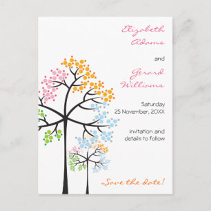 Postal De Anuncios Reserva de la boda del arbolado de cuatro árboles