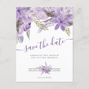 Postal De Anuncios reserva floral púrpura de la acuarela el boda de