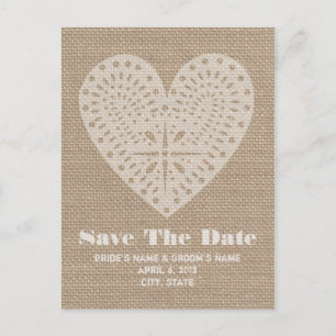 Postal De Anuncios Reserva inspirada arpillera de la boda del corazón