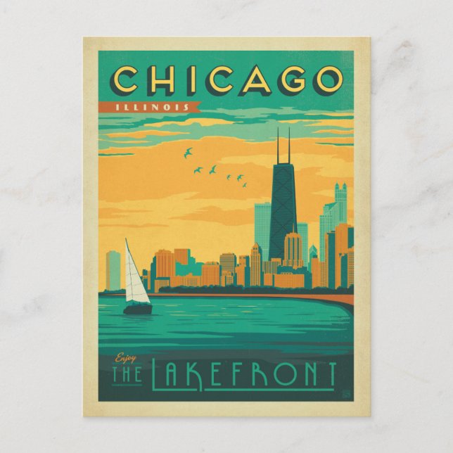Postal De Anuncios Reserva la fecha | Chicago, IL - Disfruta del Lake (Anverso)