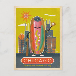 Postal De Anuncios Reserva la fecha   Chicago, IL - Perro caliente