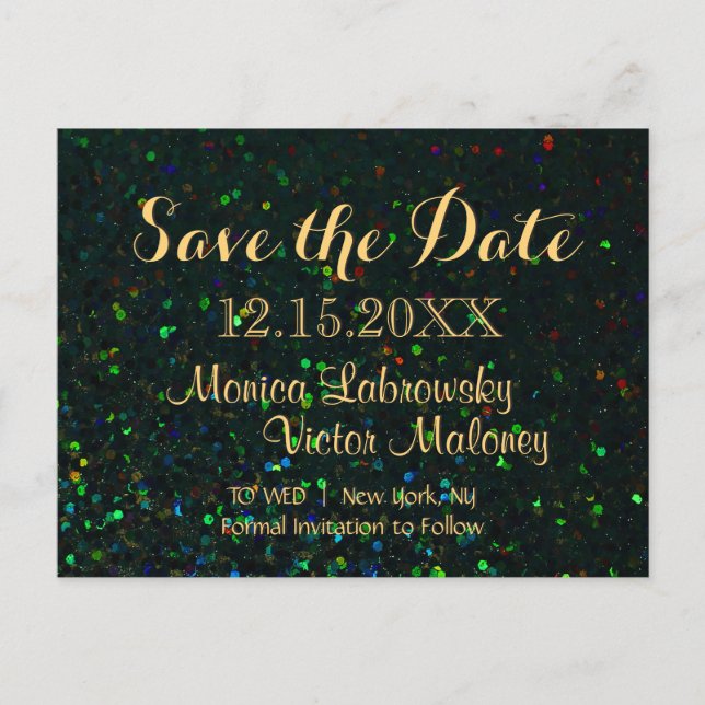 Postal De Anuncios Reserva la fecha | Noche purpurina (Anverso)