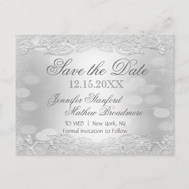 Postal De Anuncios Reserva la fecha | Plata elegante (Anverso)