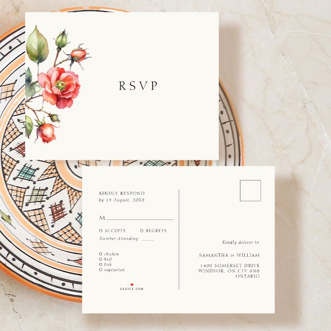 Postal De Anuncios Respuesta de RSVP de Boda de Rosa Acuarela (Subido por el creador)