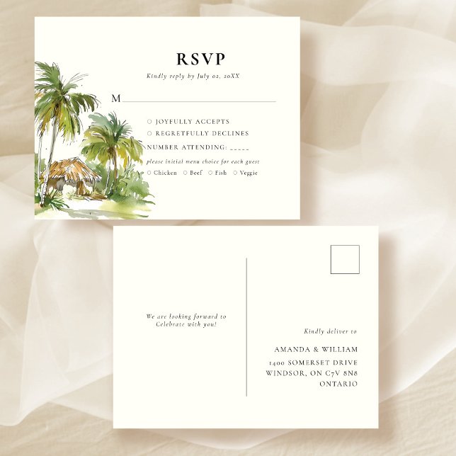 Postal De Anuncios Respuesta elegante de RSVP para destino tropical (Subido por el creador)