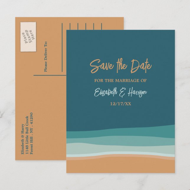 Postal De Anuncios Resumen de Boda en Ocean Beach Save The Date (Anverso / Reverso)