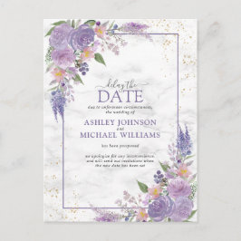 Postal De Anuncios Retrasar la Fecha Floral Dorada Lila Lavanda Rústi