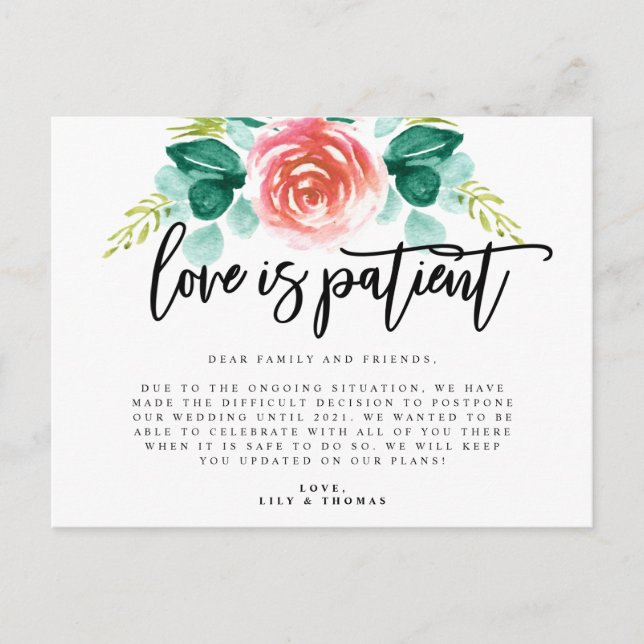 Postal De Anuncios Retraso de la boda El amor es paciente (Anverso)