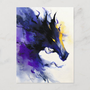Postal De Anuncios Retrato de caballo negro en acuarela abstracta