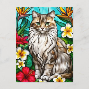 Postal De Anuncios Retrato de gato en vidrio emplomado Gato elegante 